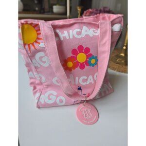 Pink Canvas Tote Bag With Chicago Print & Zipper Closure By Robin Ruth